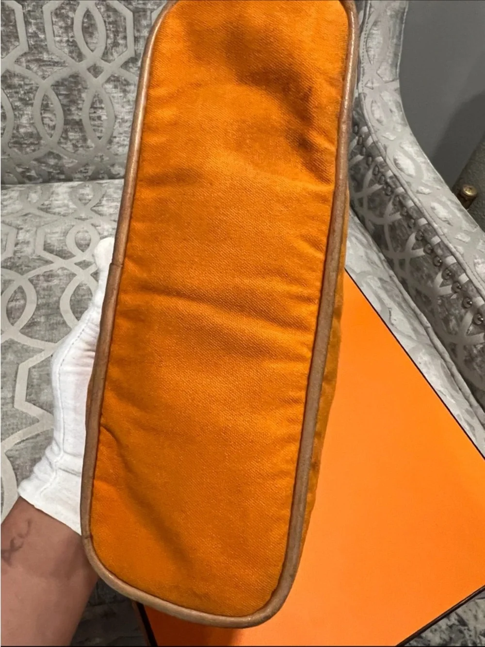 Hermès Bolide Orange Cotton & Leather Pouch - Authentic - Picture 5 of 10